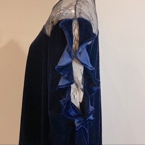 Umgee Blue Velvet Ruffle-Sleeve Semi-Formal Dress - Picture 5 of 6